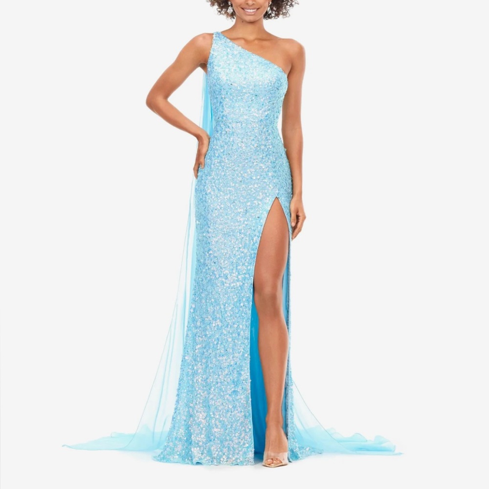 Elegant Blue One-Shoulder Prom Dress